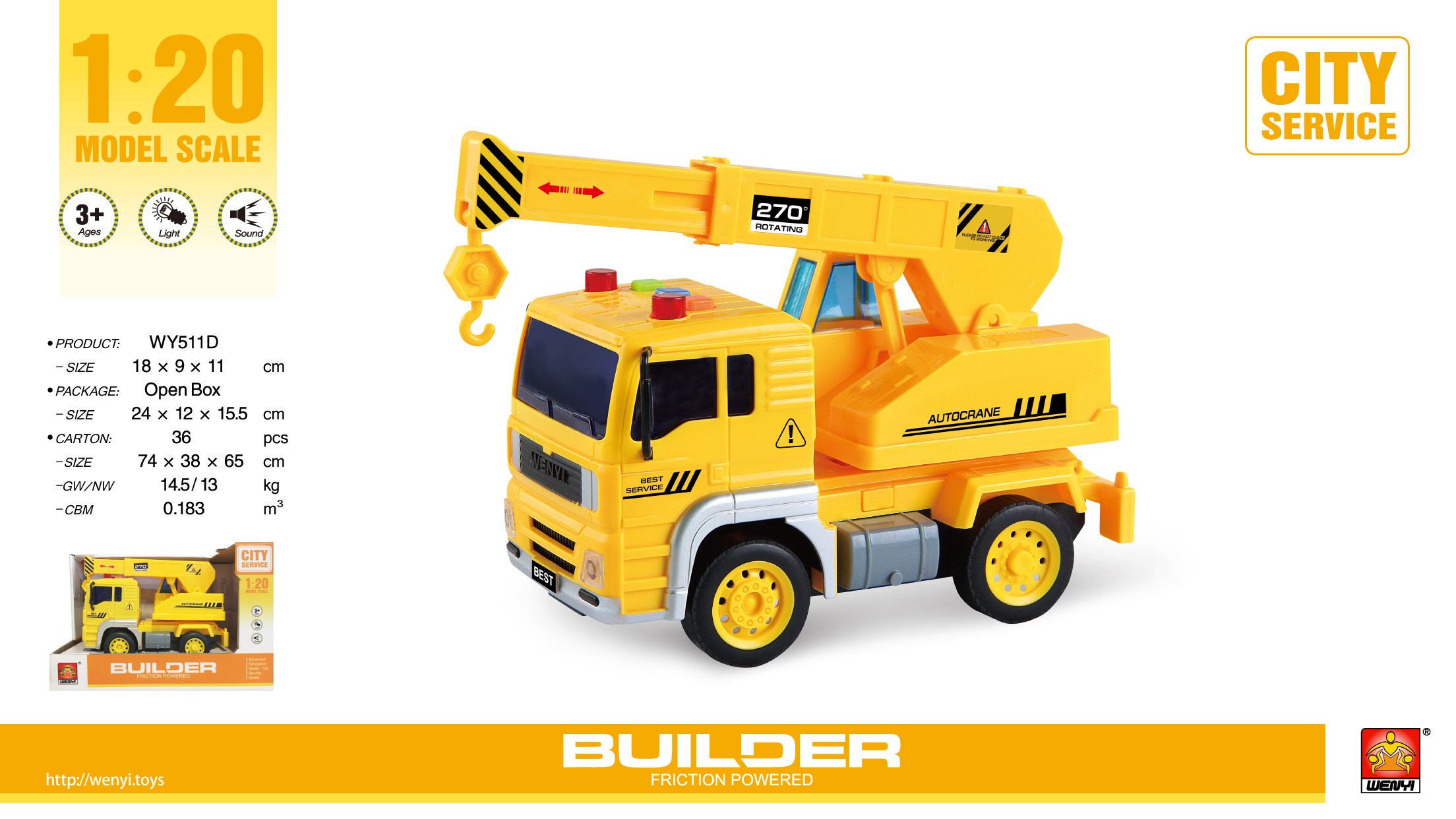 1:20 Friction Construction Truck (w/ light & sound)