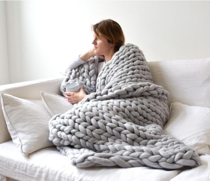 Handmade super chunky knitted blanket，mat,poncho