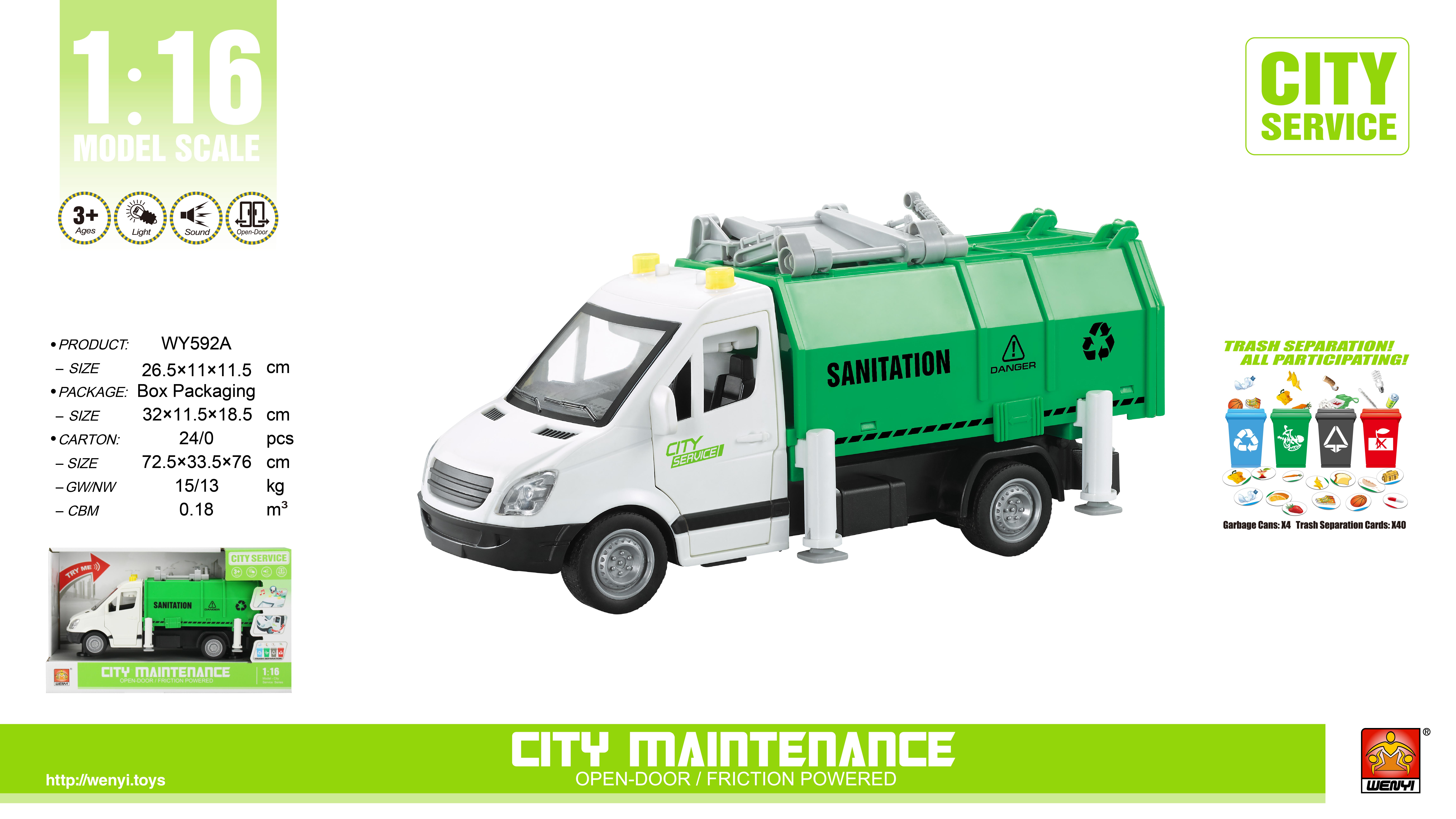 Friction sanitation vehicle (w/ light& sound,opening door)