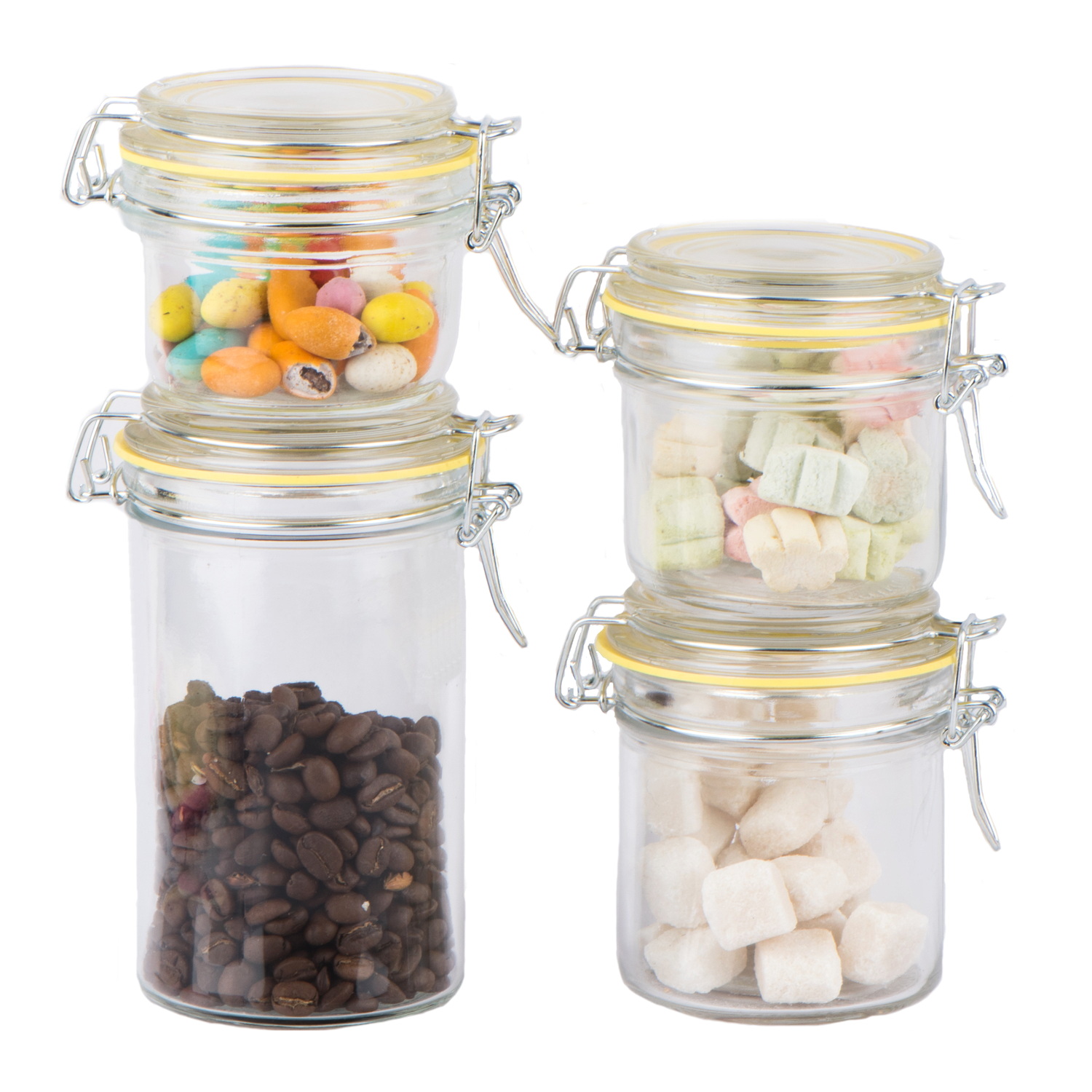 Glass food storage jar with metal clip andsilicon seal ring CCP422