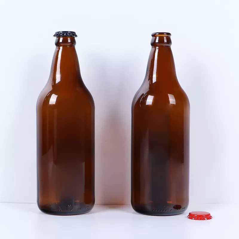 600ml empty amberglass beer bottle with crown cap