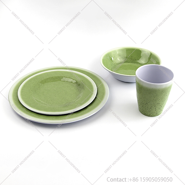 SEBEST wholesale custom new Nordic style green exquisite home melamine tableware set 4 pieces