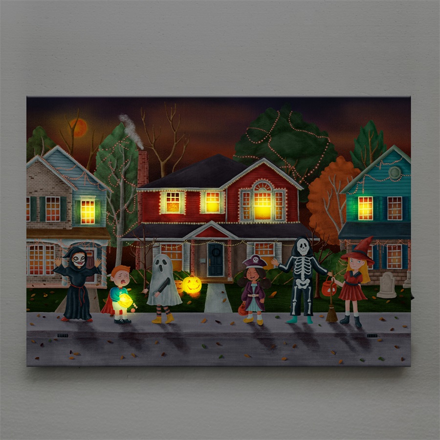 Wholesale Custom Lighted LED Lights Canvas Painting Halloween Pumpkin Wall Art