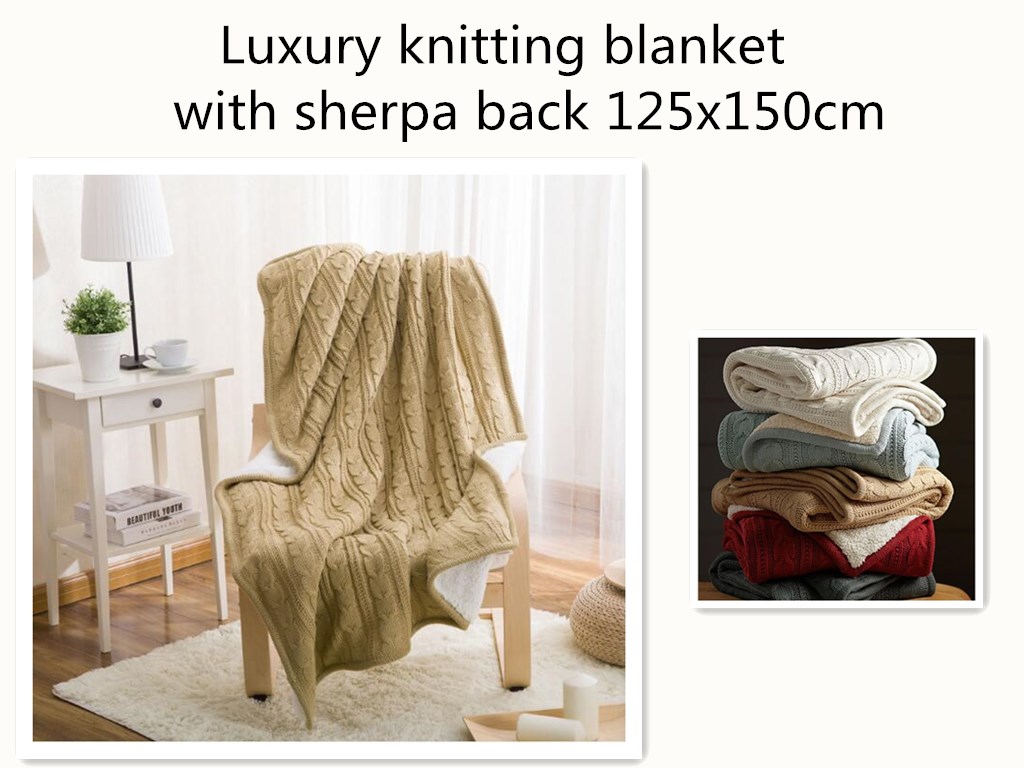 knitted blanket with sherpa back