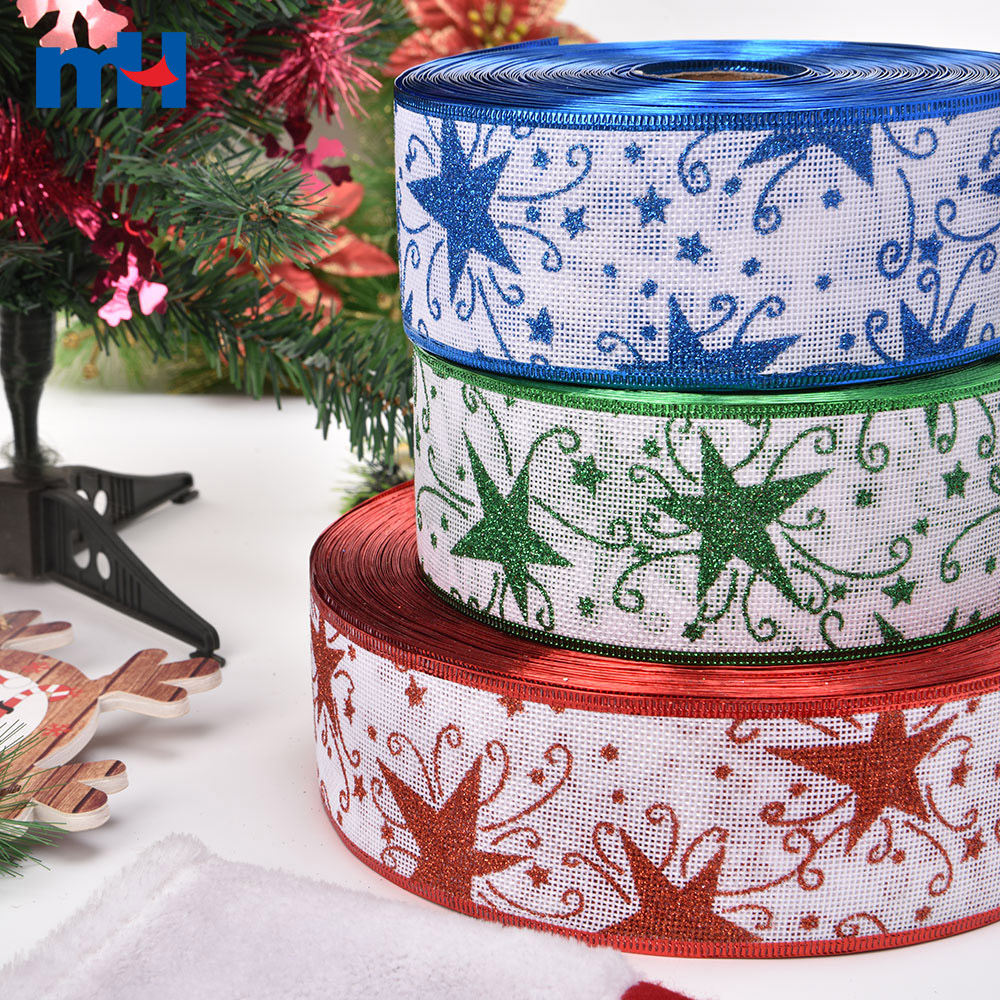 Glitter Jute Hemp Linen Wired Edge Christmas Ribbons