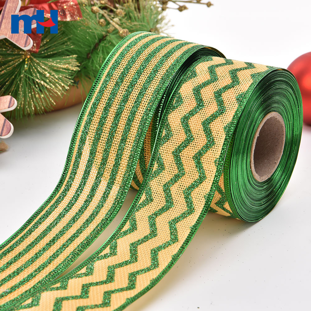 Glitter Jute Hemp Linen Wired Edge Christmas Ribbons