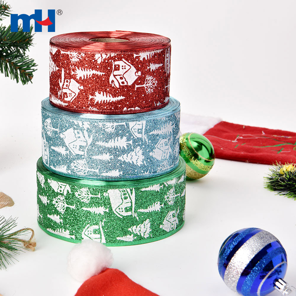 Glitter Ribbon Wired Edge Christmas Ribbons