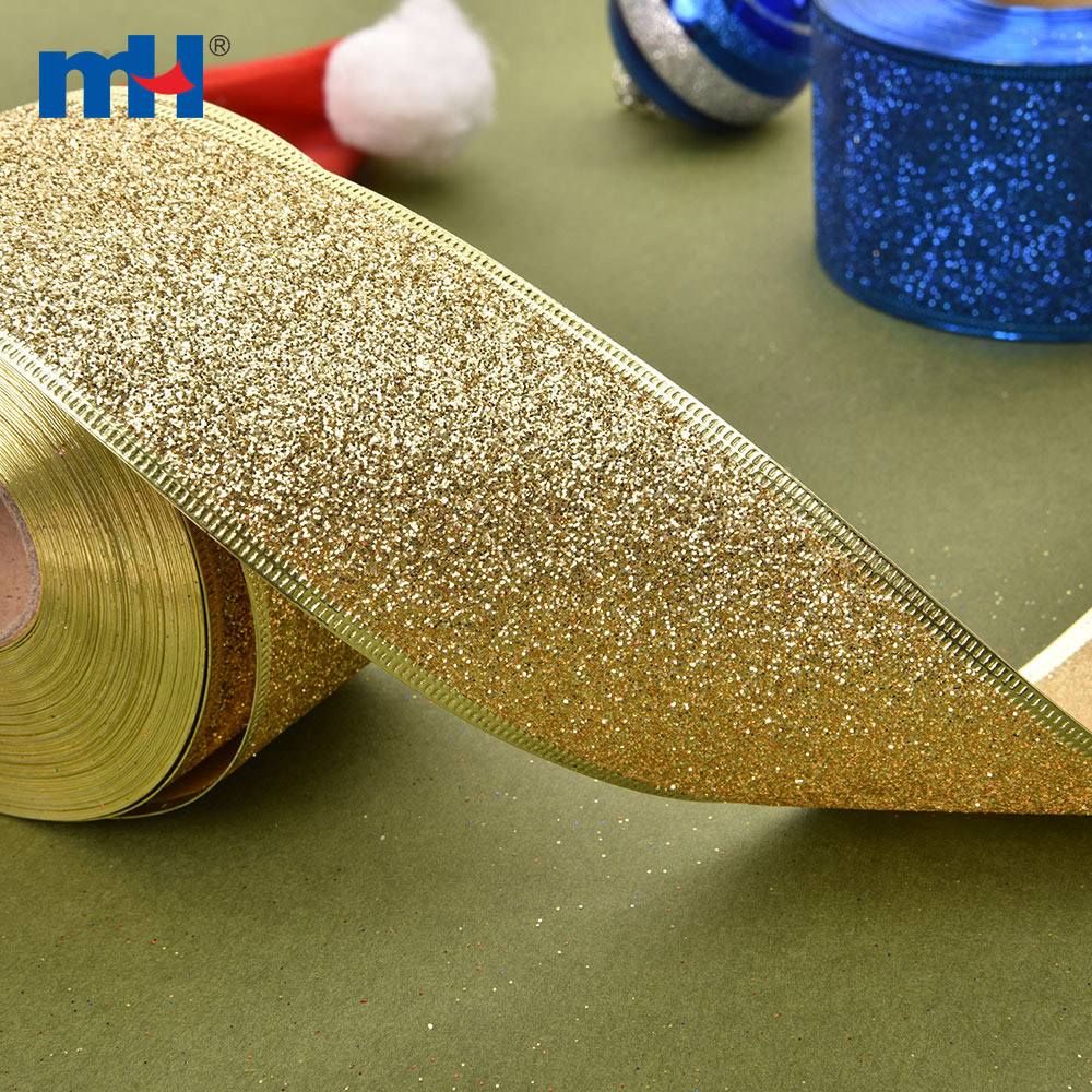 Glitter Ribbon Wired Edge Christmas Ribbons