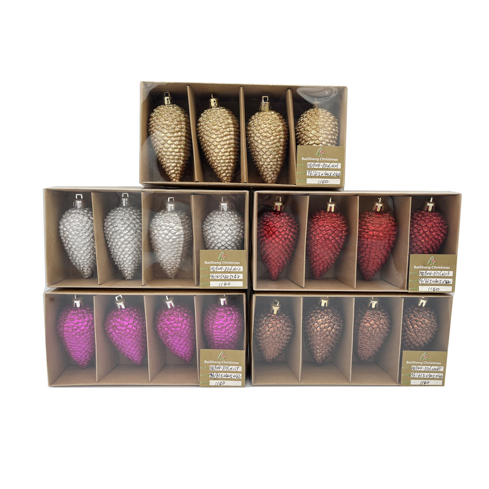 9cm Christmas Decorations Painted Pincone ,4pcs In Paper Box