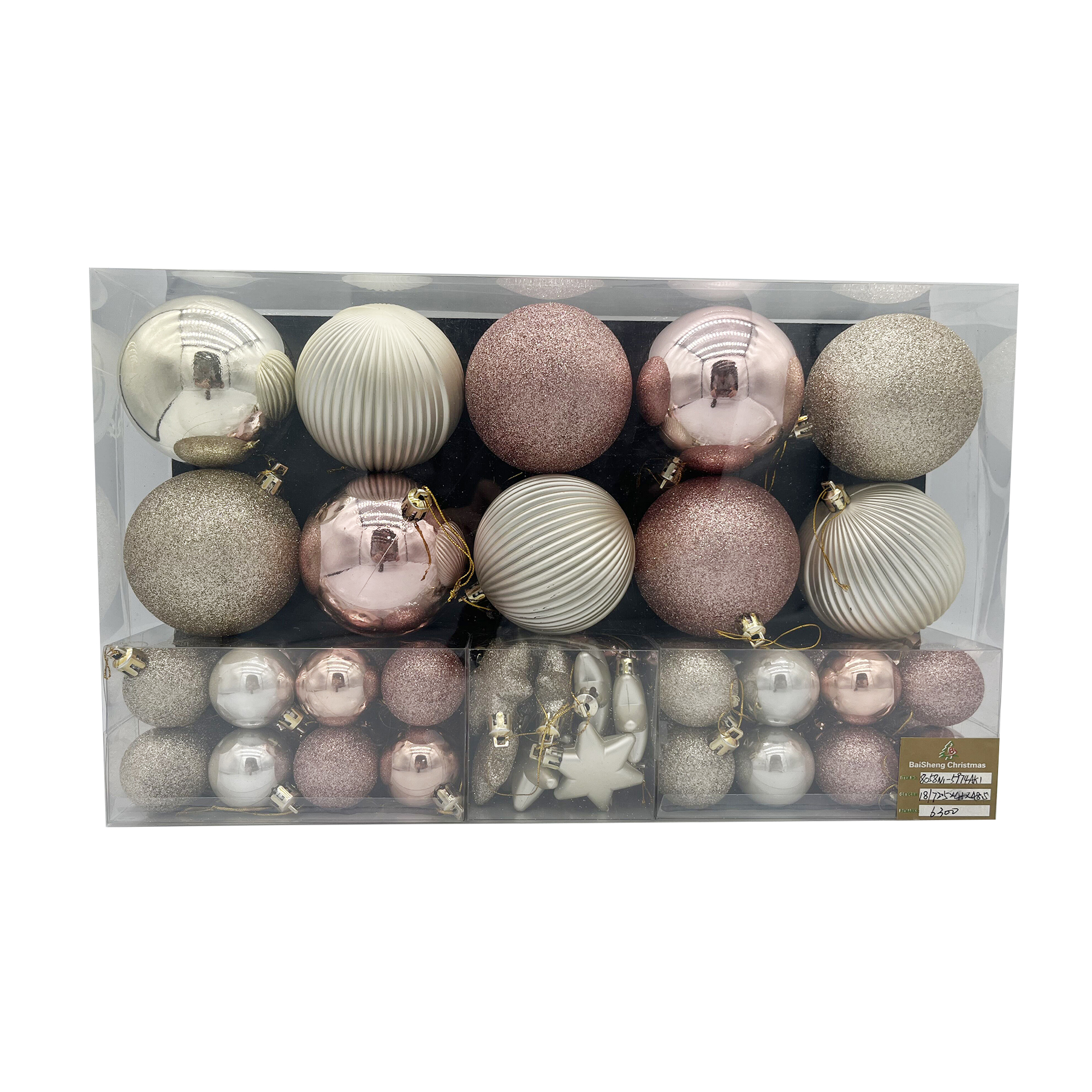 Christmas balls，58pcs in pvc box