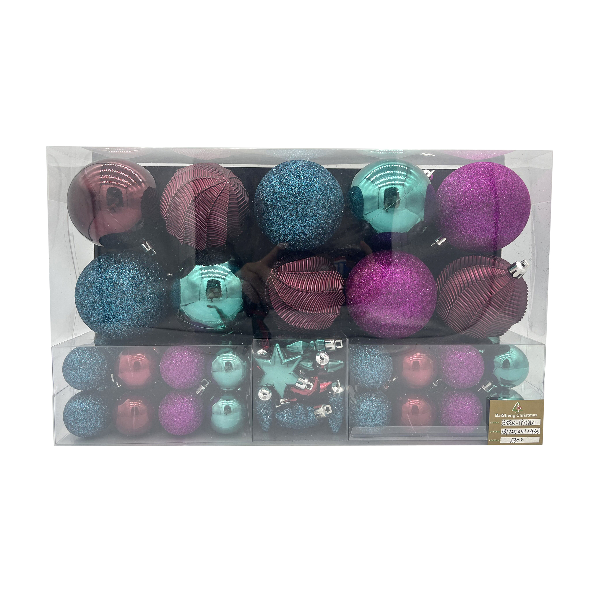 Christmas balls，58pcs in pvc box