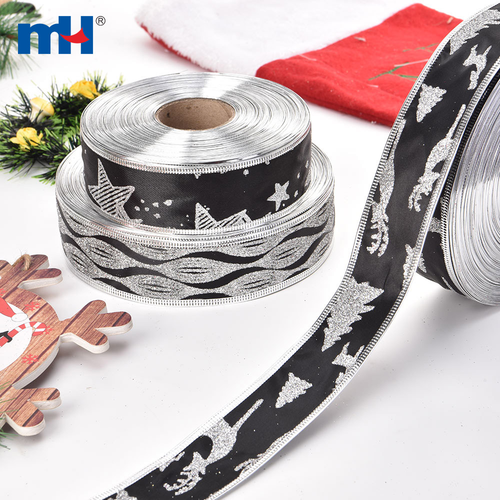 Glitter Satin Wired Edge Christmas Ribbons
