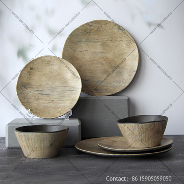 Melamine Factory 16 PCS Rustic Style Melamine Dinnerware Set Woodland Melamine Tableware Wholesale