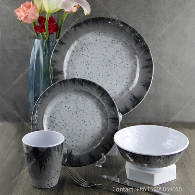 SEBEST Factory wholesale unique design with black spot melamine outdoor picnic camping tableware set