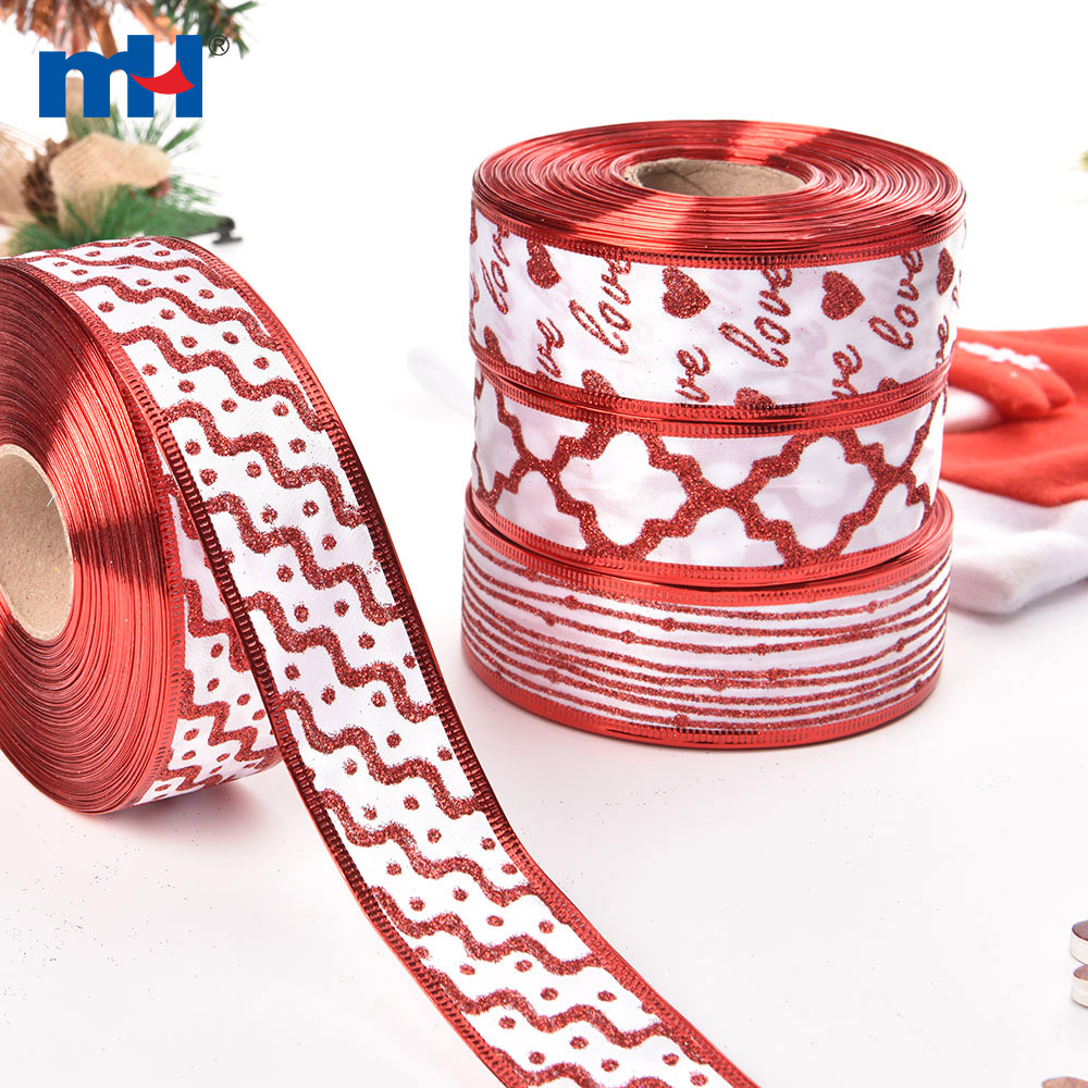 Glitter Satin Wired Edge Christmas Ribbons