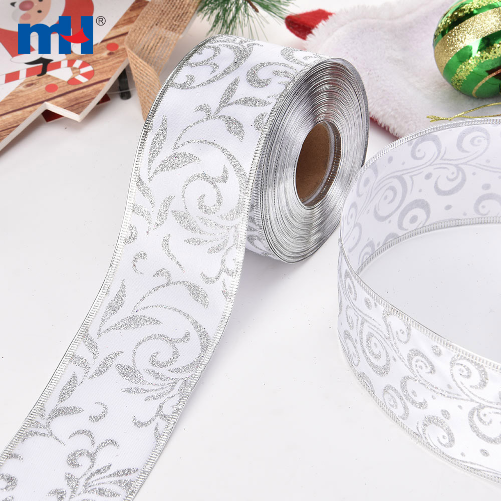 Glitter Satin Wired Edge Christmas Ribbons
