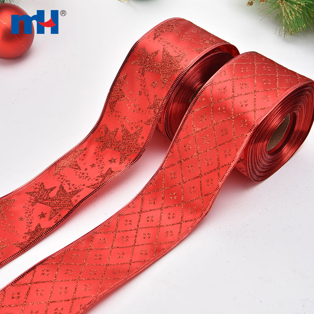 Glitter Satin Wired Edge Christmas Ribbons