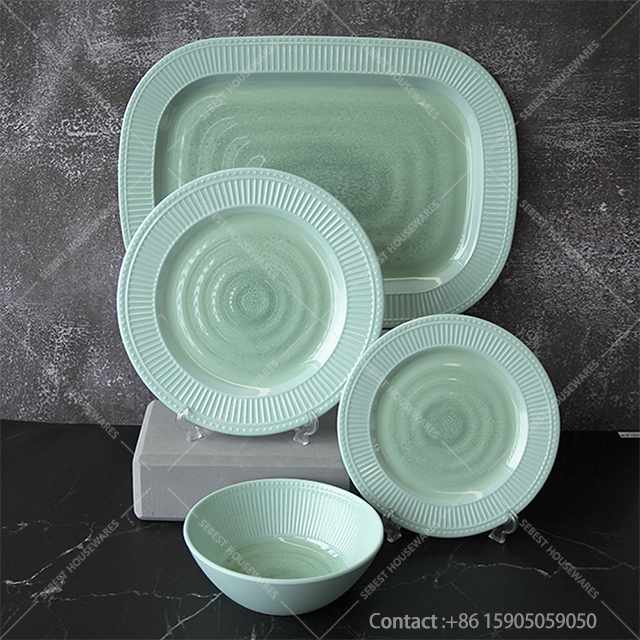 SEBEST Factory stereoscopic relief water ripple crack pattern Unbreakable Melamine Dinner Set