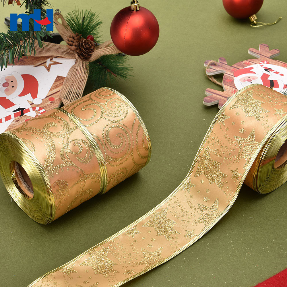 Glitter Satin Wired Edge Christmas Ribbons