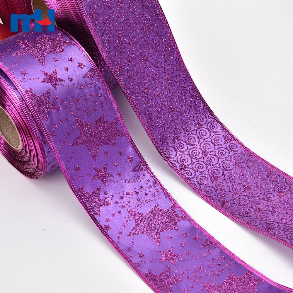 Glitter Satin Wired Edge Christmas Ribbons