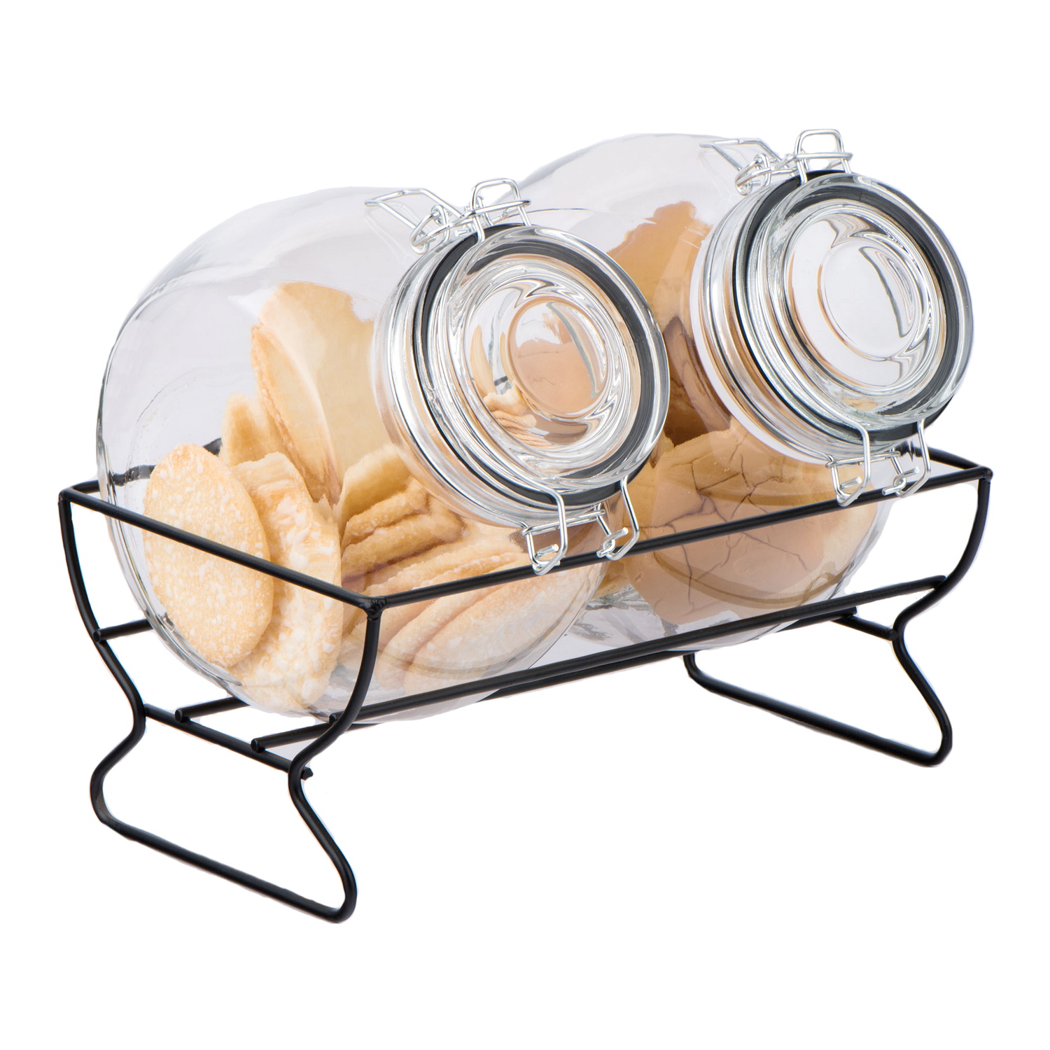 2pcs set glass candy jar storage jar with stainless stee lid and metal rack