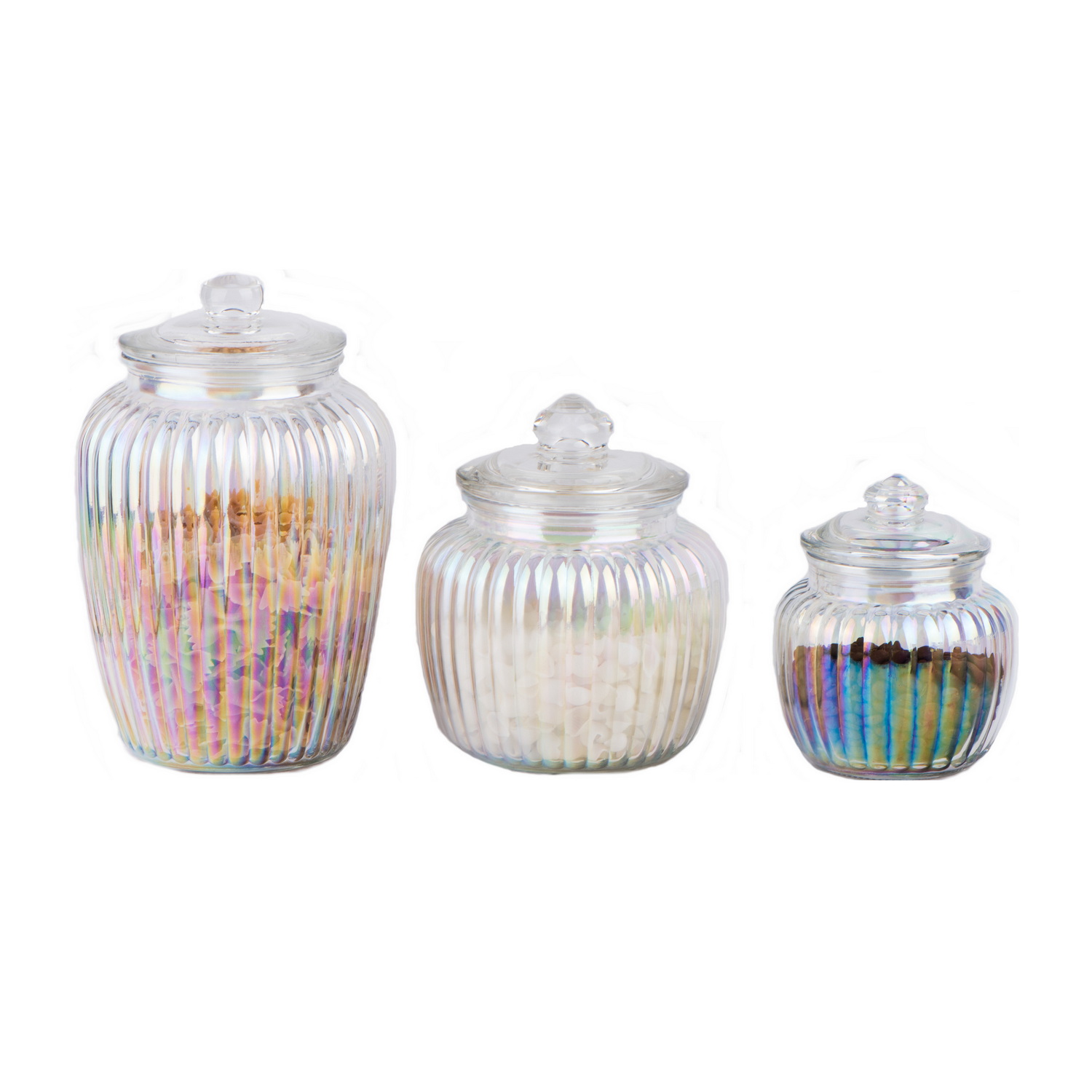 glass cookie jar with glass lid pearl color