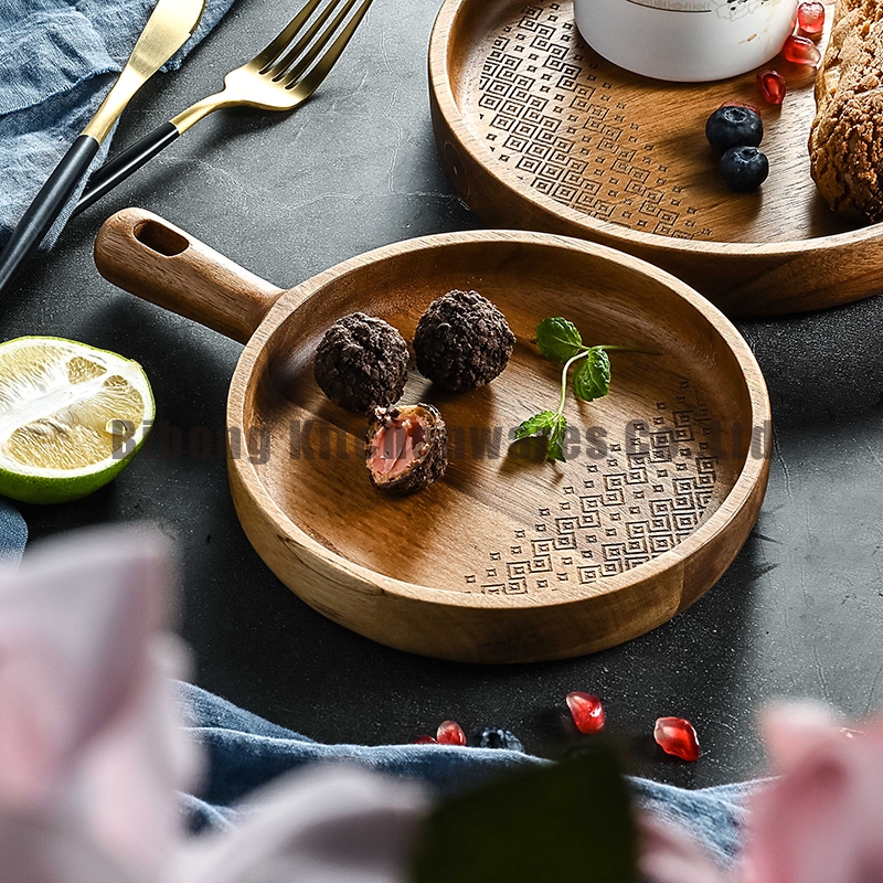 Round Wooden Tray with Handle 16cm