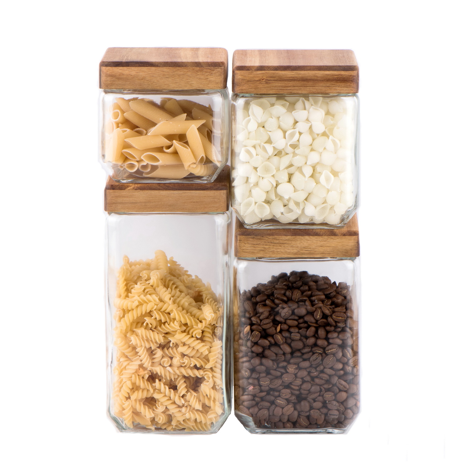 Square glass jar for food storage with square wooden lid CCP358W