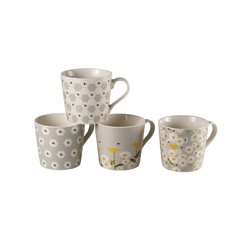 15oz New Bone China Conical Mug Flower Mug Grey