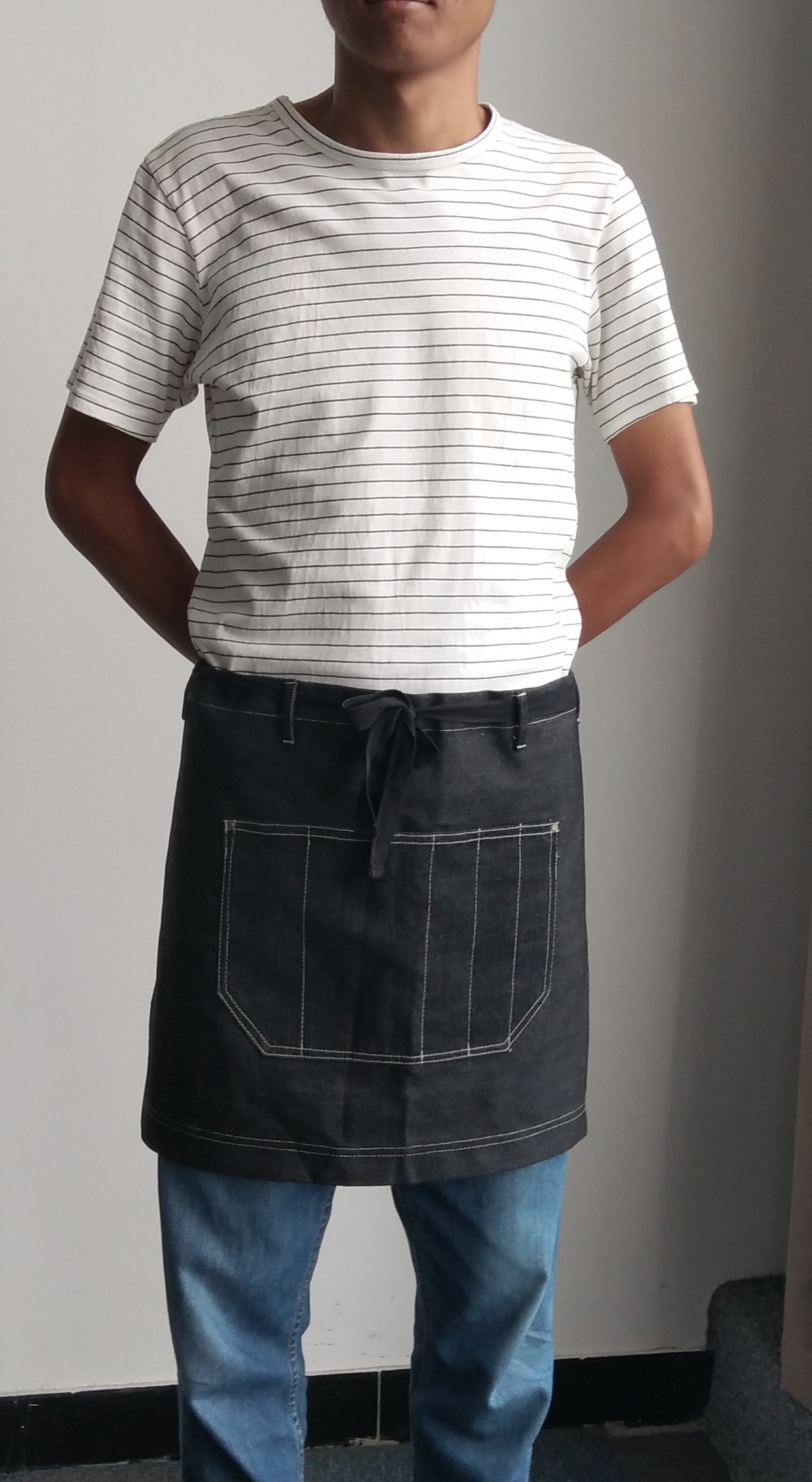 【Henan Lead】black denim waist apron producer short half apron waiter apron bartender apron bar apron