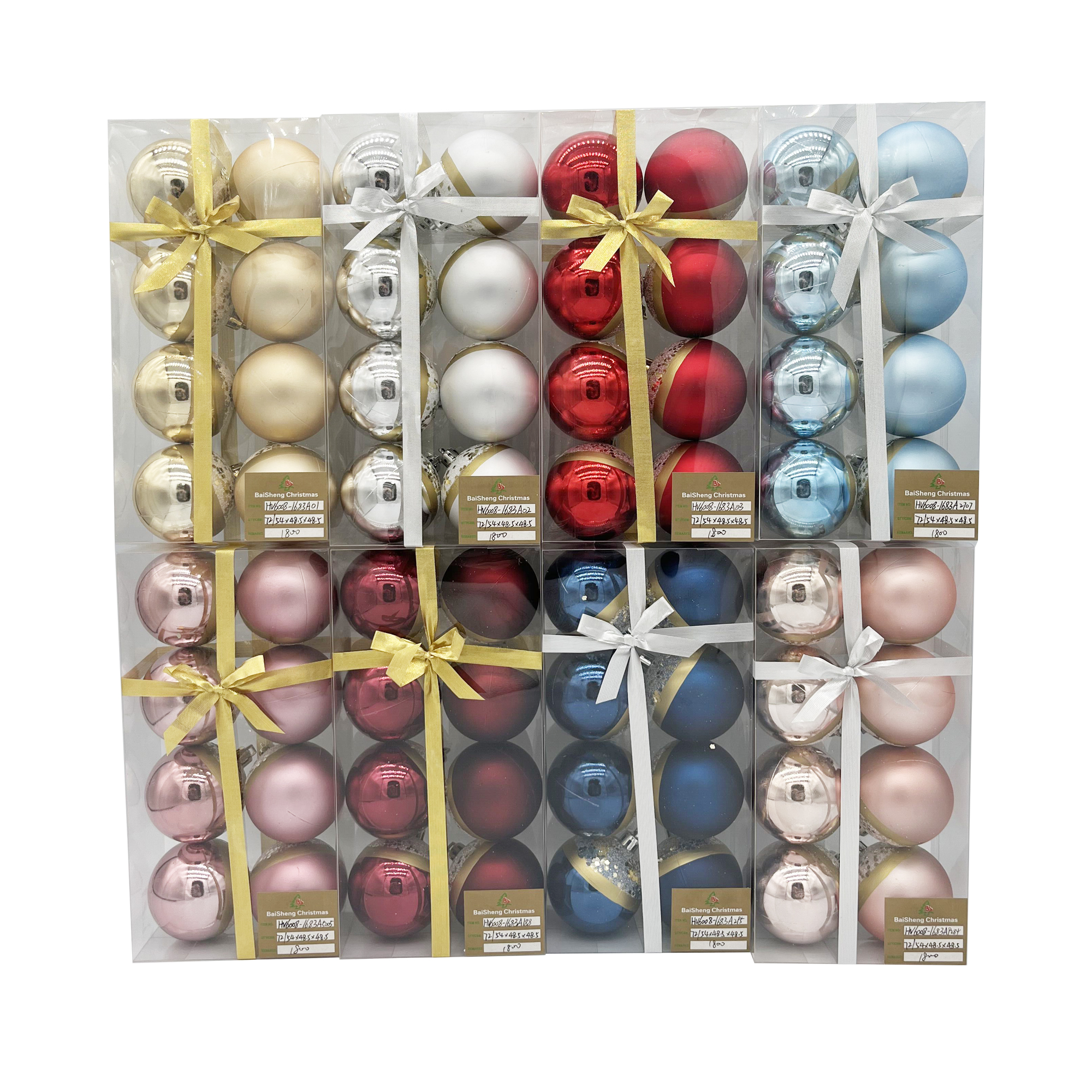 6cm Painted Christmas Balls, 8pcs In PVC Box With Ribbox