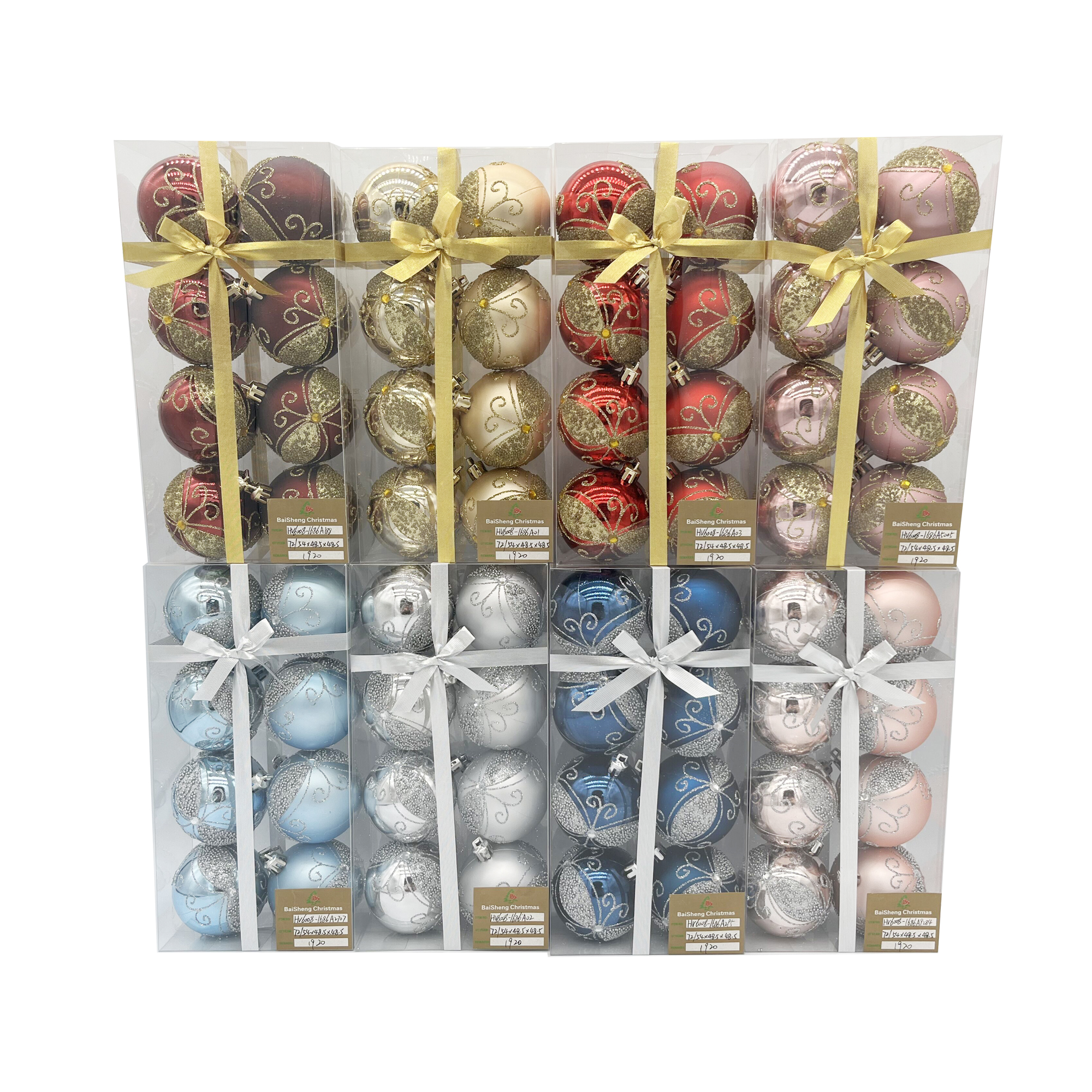 6cm Painted Christmas Balls, 8pcs In PVC Box With Ribbox
