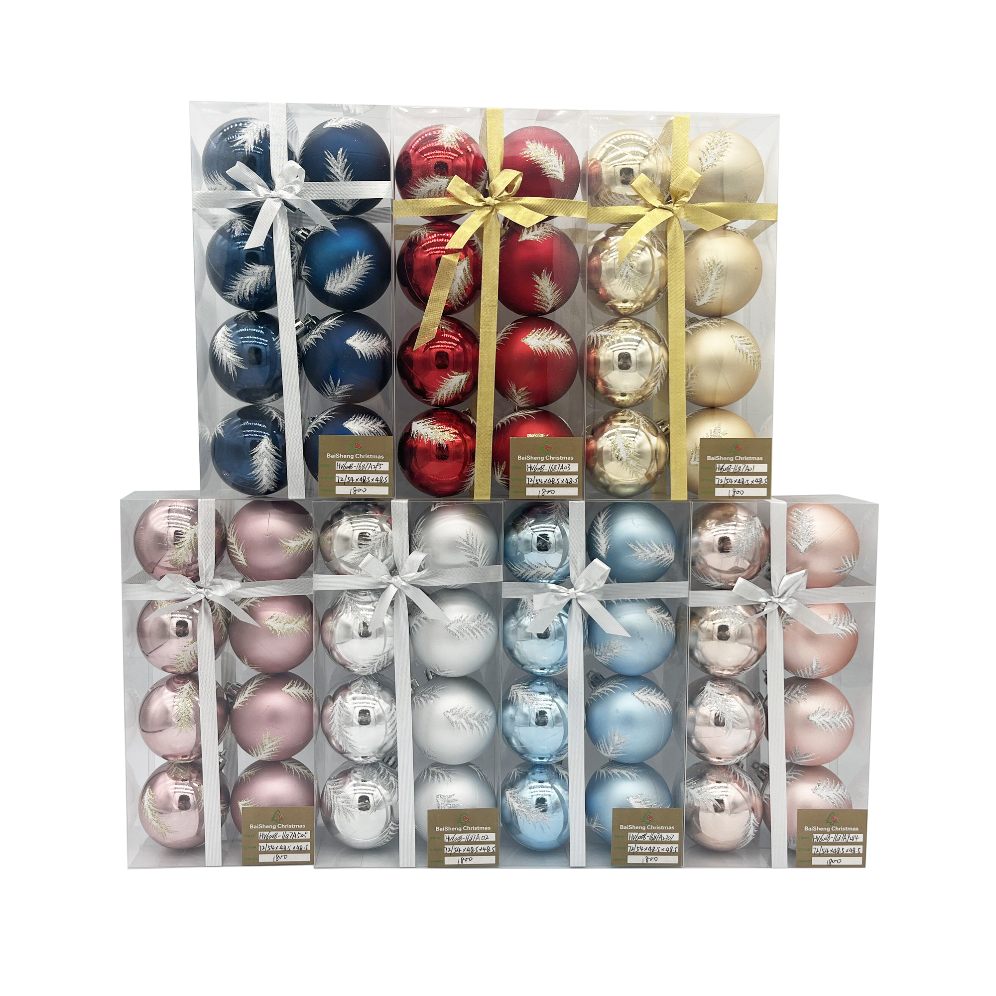6cm Painted Christmas Balls, 8pcs In PVC Box With Ribbox