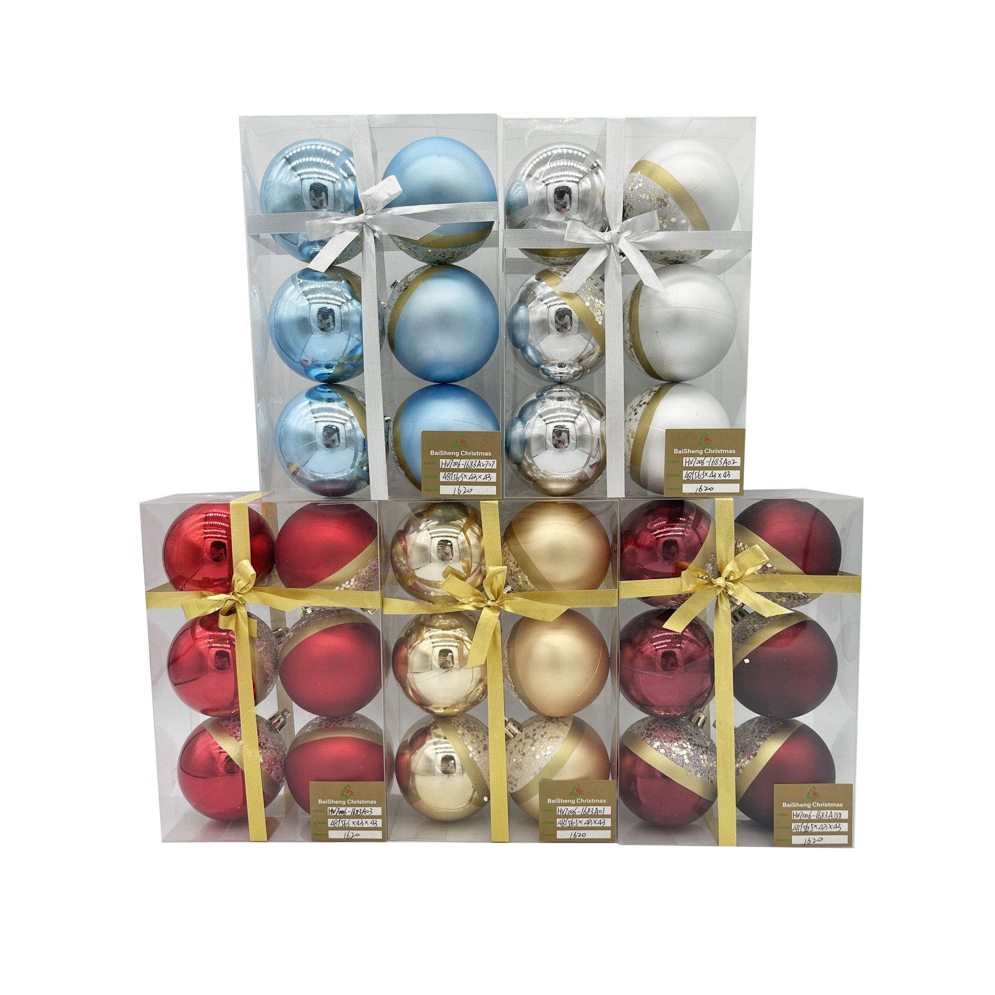 7cm Painted Christmas Balls, 6pcs In PVC Box With Ribbox