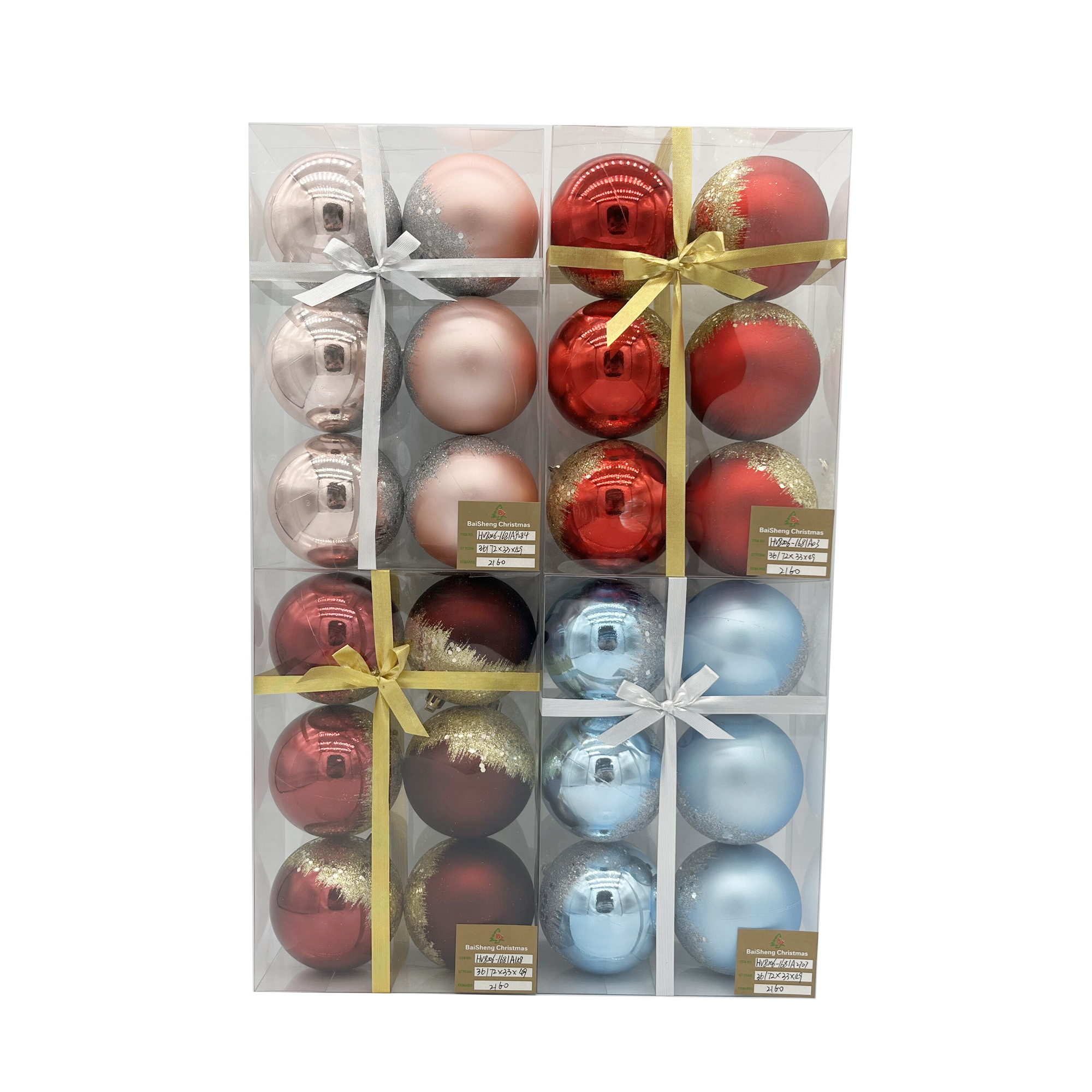 8cm Painted Christmas Balls, 6pcs In PVC Box With Ribbox