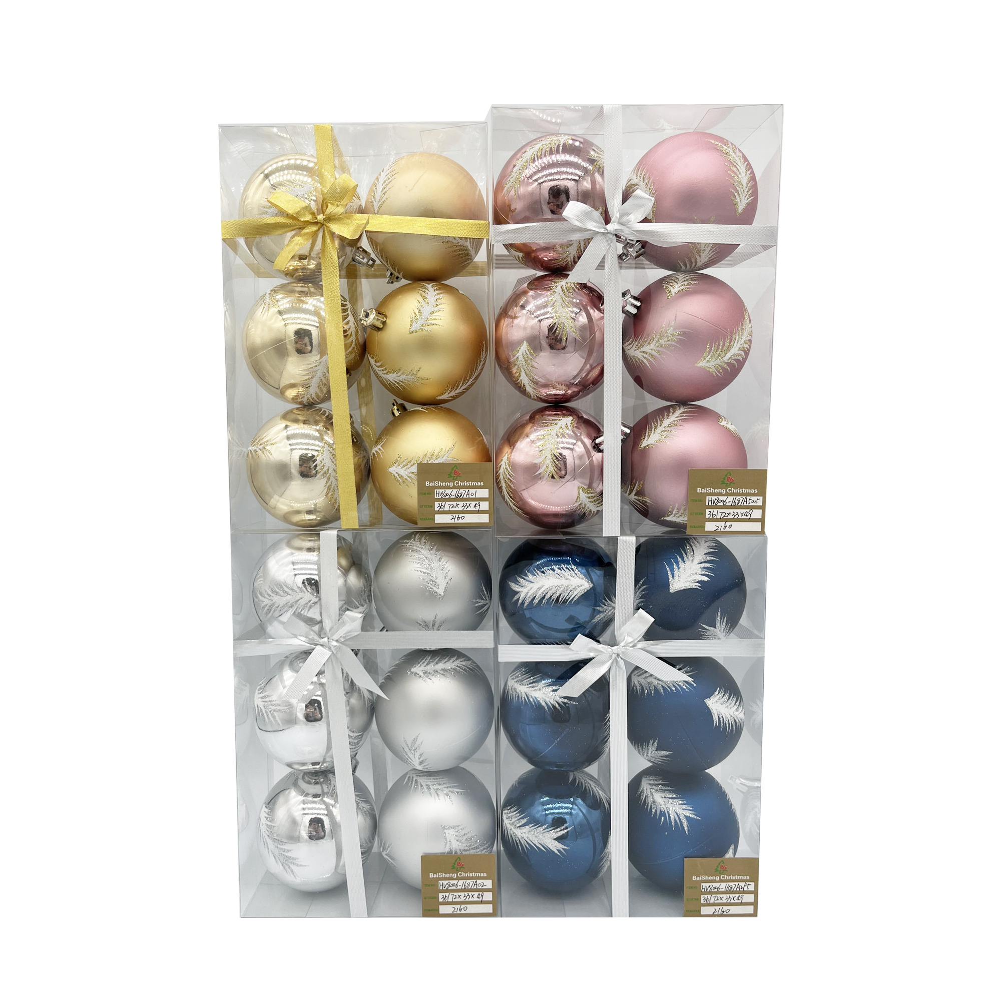 8cm Painted Christmas Balls, 6pcs In PVC Box With Ribbox