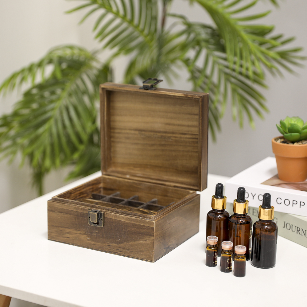 Rustic wooden essential oil box