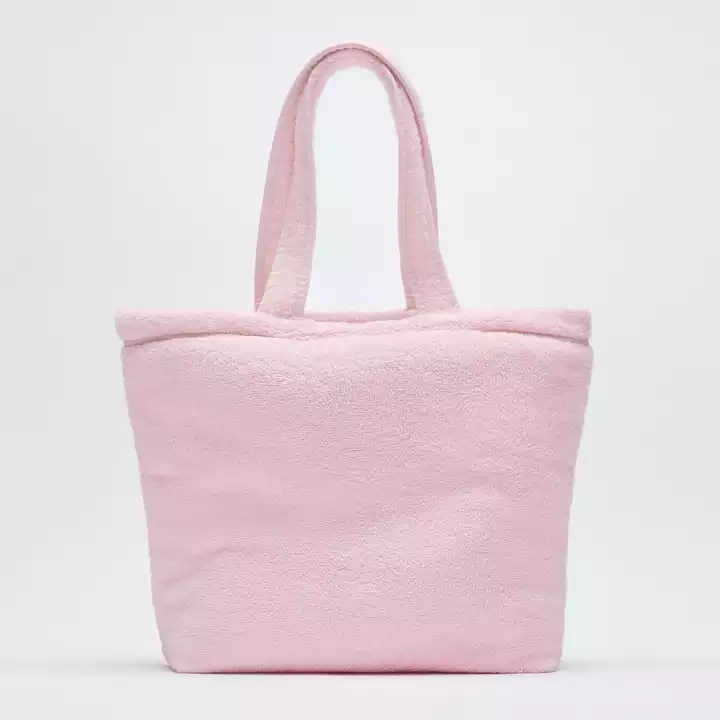 Candy color large capacity terry cloth fabric bag women handbags ladies bags faux fur shopping bags