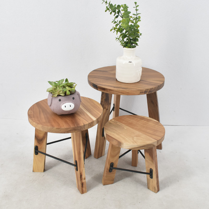 Vintage Step Stool Footstool Solid Wooden Small for Kids Adults Plant Stand Fishing Stool
