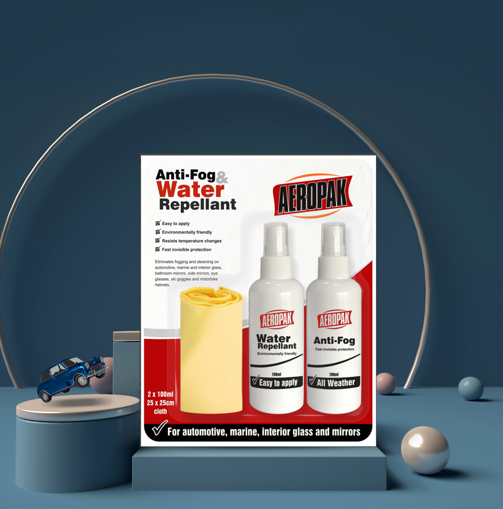 Aeropak 100ml Fog-free and Water Repellent Kit for Car Glass