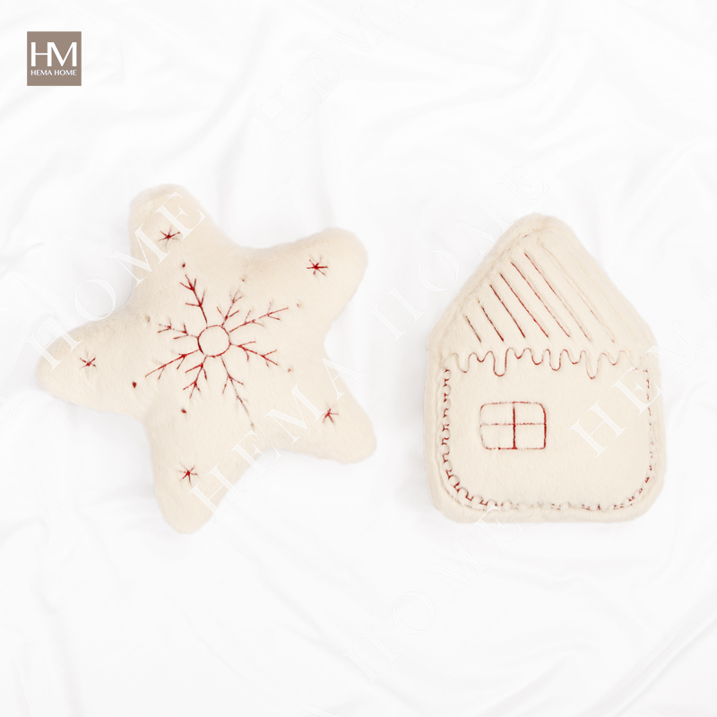 Embroidery Christmas Pattern Shaped Rabbit Fur Cushion