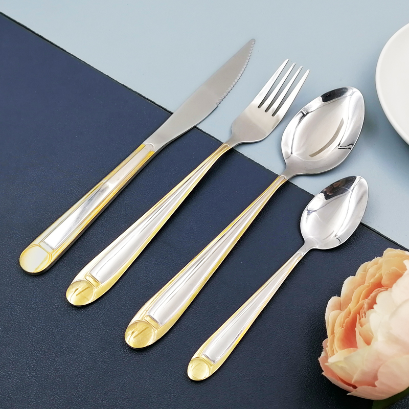 South American market Gold plating spoon fork teaspoon 4 pc set of stainless steel