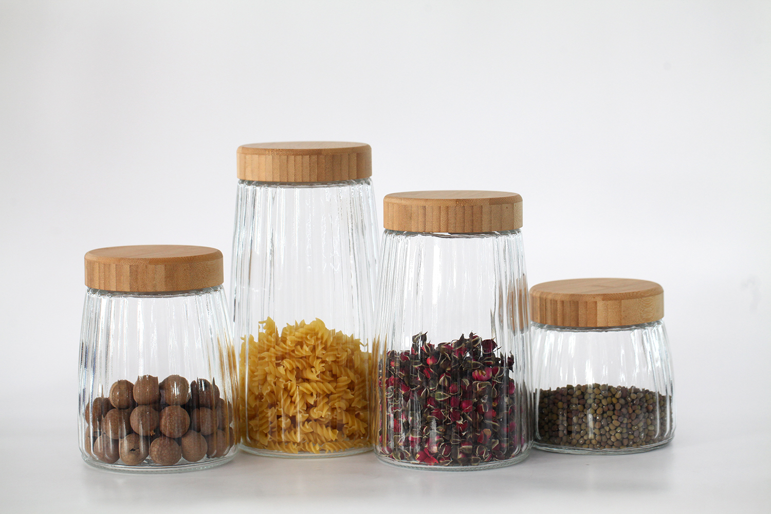 Hot sell storage bottle clear dry food container with wood lid