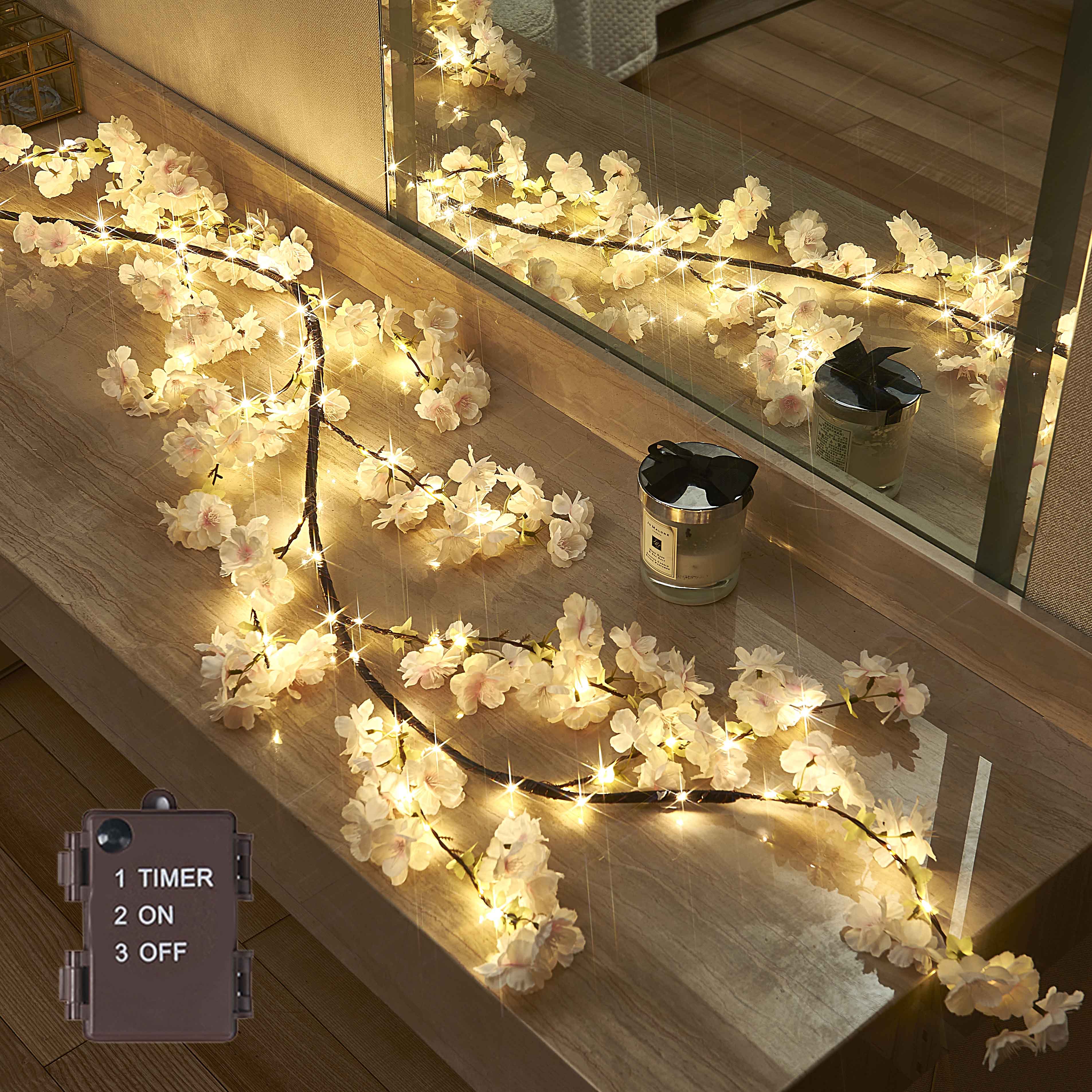 Cherry Blossom Garland with Lights 6FT Pink