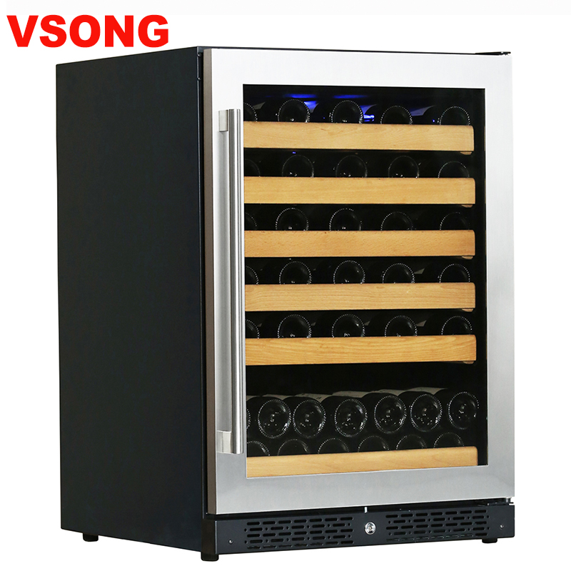 54bottles single zone built in invert compressor seamless stainless steel glass door wine cooler
