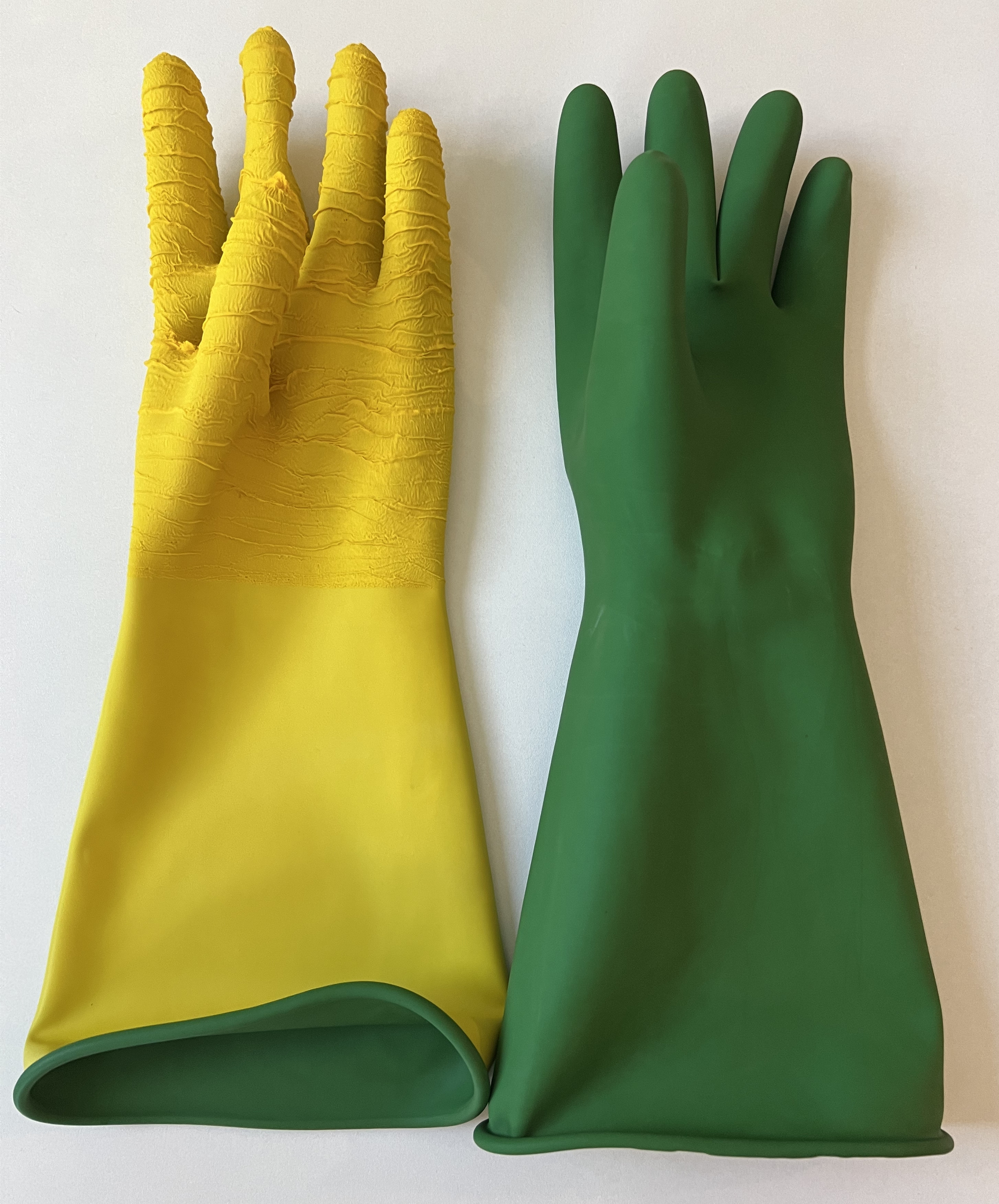 16" 40cm Crinkle Palm Chemical Resistance Heavy Duty Industrial Rubber Gloves Yellow in Green design