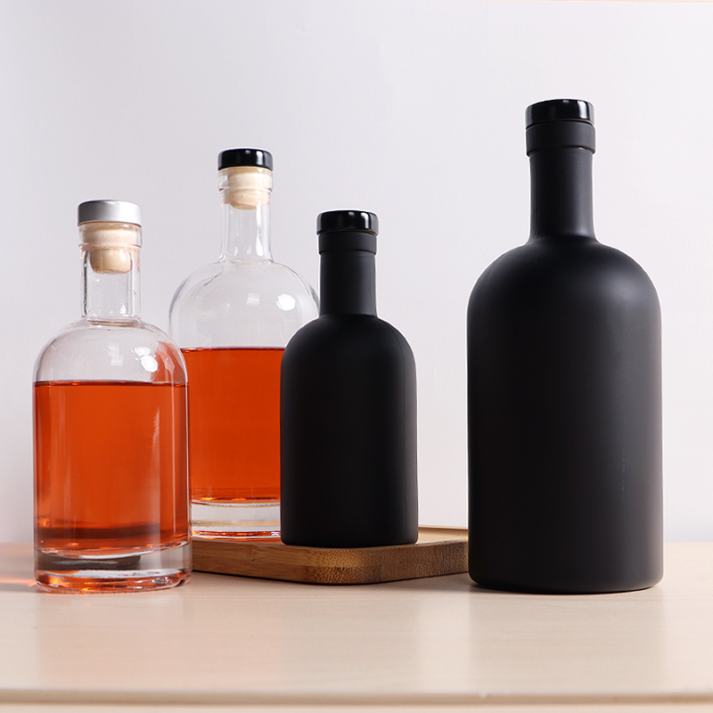 Wholesale 200ml 500ml 750ml mat black bottles for vodka gin empty glass bottle