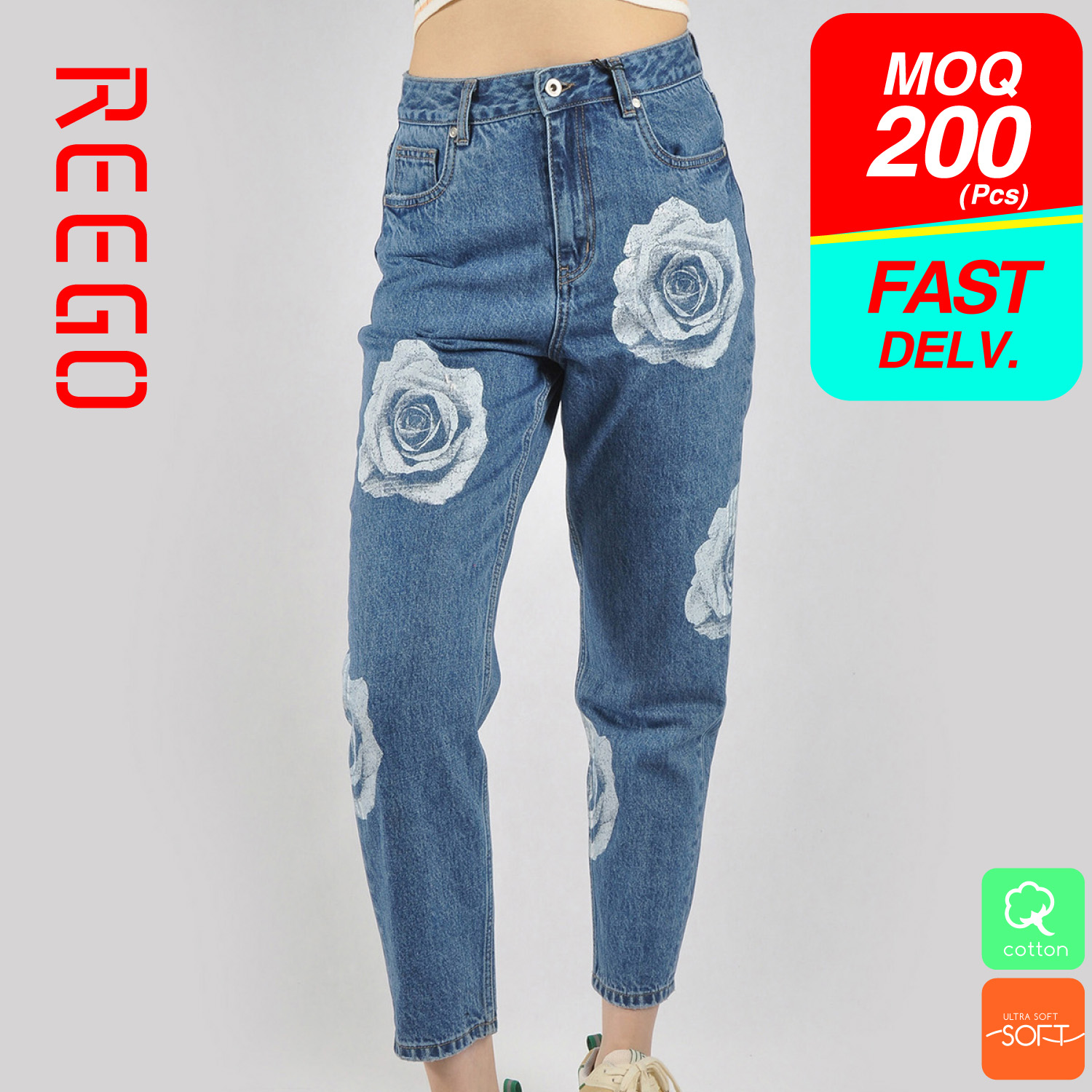 Women Printed Low Waist Blue Baggy Jeans Dsl26bg638b