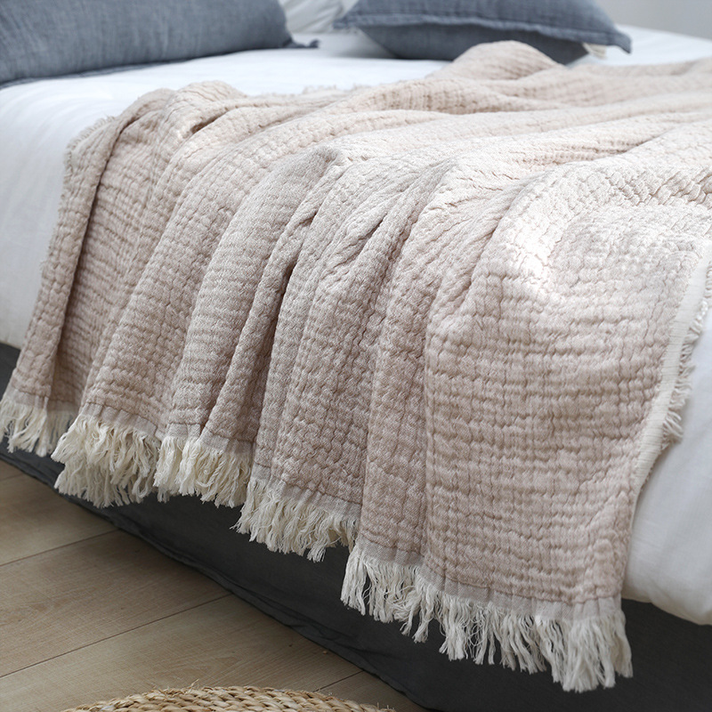 Colorblock Natural Wrinkle Gauze Cotton Blanket