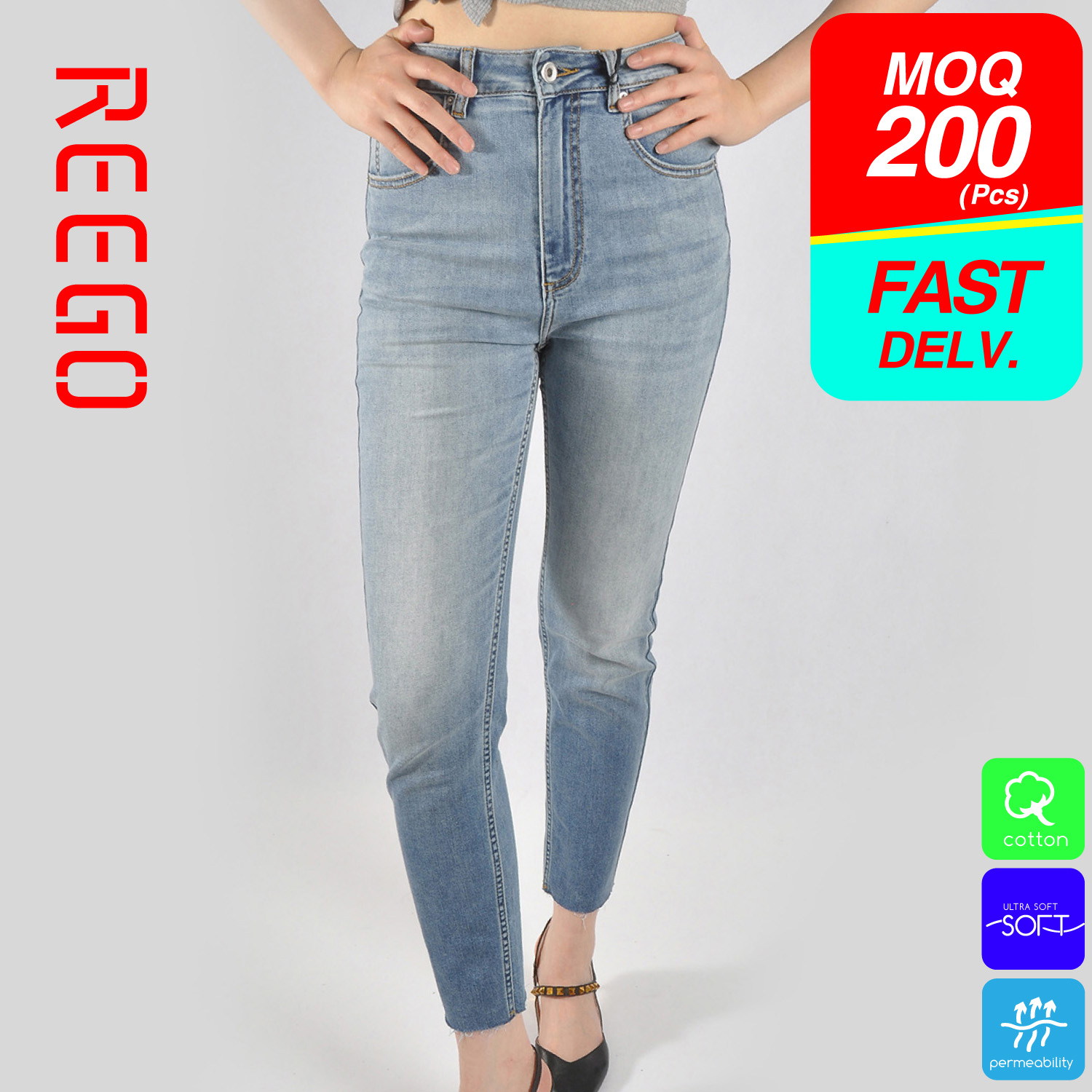 Women Low Waist Cropped Slim Blue Jeans Ds26ss640a